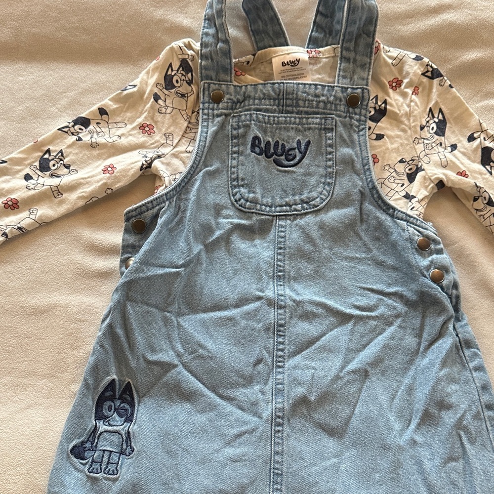 Lucy Blue Denim Overalls with Character Design